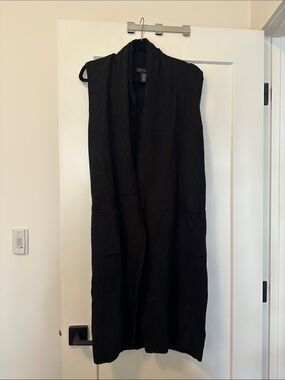Joan Vass Black Long Open Front Sweater Vest